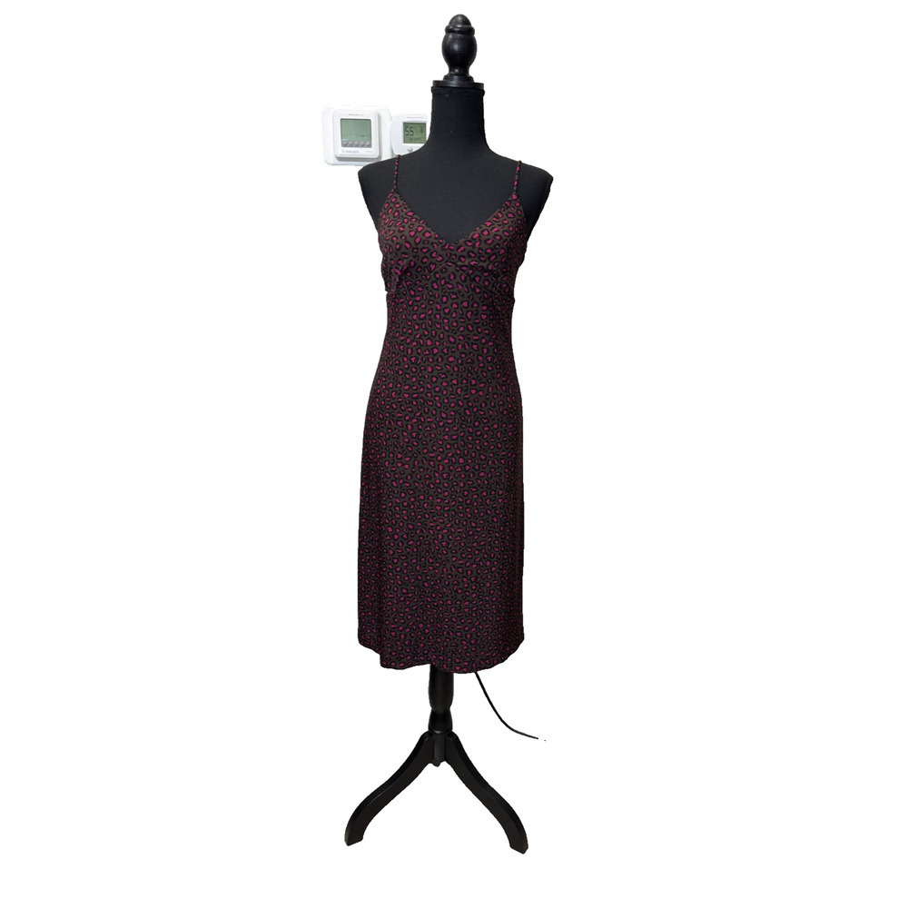 Banana Republic Leopard Print Halter Dress XS Pink Brown Cutout Tie Slip Y2K